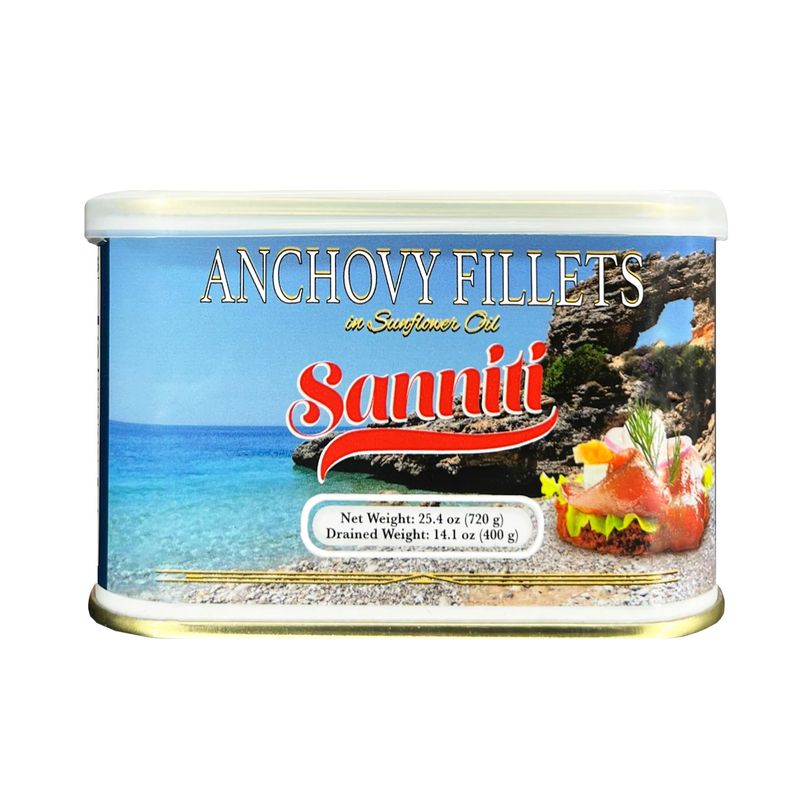 Sanniti Anchovy Fillets in Sunflower Oil | No Preservatives or Added Flavors | Easy Open Can, 25.4 oz
