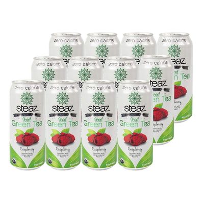 Steaz Organic Zero Calorie Iced Green Tea, Raspberry, 16 OZ (Pack of 12)
