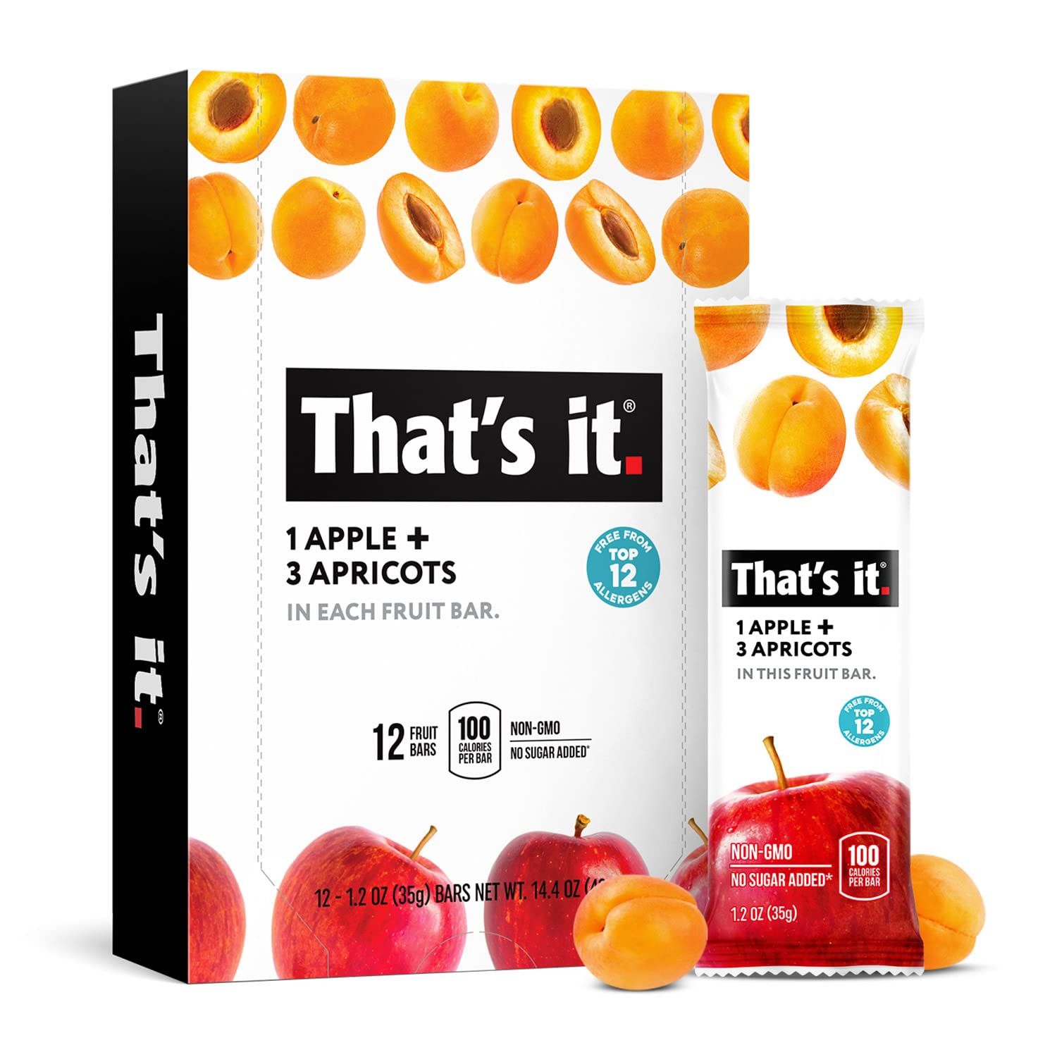 That&#39;s it. Apple + Apricot 100% Natural Real Fruit Bar, Best High Fiber Vegan, Gluten Free Healthy Snack, Paleo for Children &amp; Adults, Non GMO No Added Sugar, No Preservatives Energy Food (12 Pack)