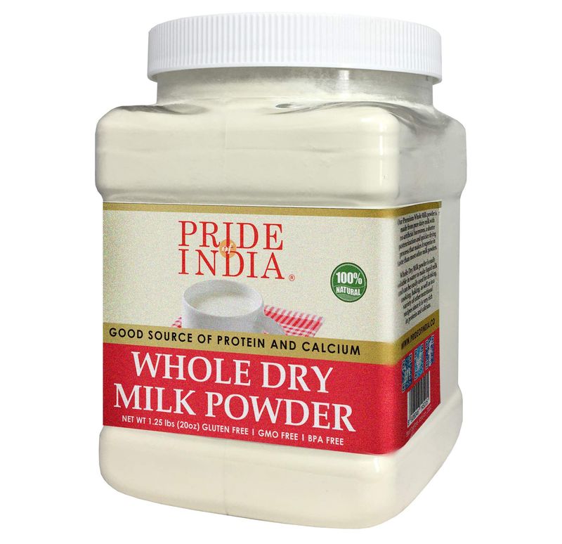 Pride Of India - Whole Dry Milk Powder - Protein &amp; Calcium Rich - 1.25 lbs (20oz) Jar