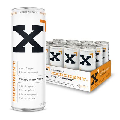 Exponent - Eclipse Fusion Energy Drink | Pack of 12, 355mL Cans | Refreshing Orange + Tangerine | Zero Sugar &amp; Sucralose | Naturally Sourced Caffeine | Gluten-Free &amp; Vegan | 15 Calories per Can