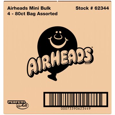 Airheads Candy Mini Bars, Assorted Flavors Bulk Variety Pack, Individually Wrapped, Holiday Christmas Party Favors for Adults & Kids, Non-Melting, 80 ct Bag (Box of 4 Bags)
