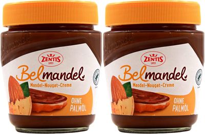 Zentis Belmandel Almond Nougat Cream without palm oil - Bread Nut Spread 2 x 300g (21.16 Oz) / Germany
