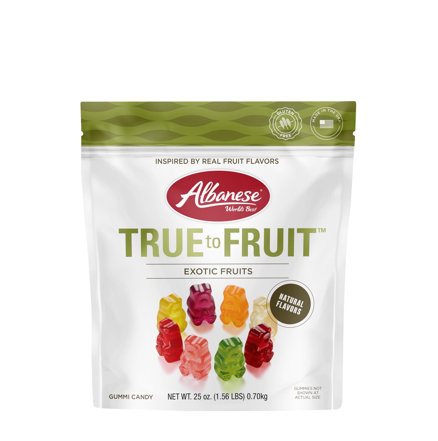 Albanese World&#39;s Best True to Fruit Exotic Fruits Gummi Bears, 25oz Bag of Candy, Soft &amp; Chewy Candy Snack, Fruity Flavor Assortment