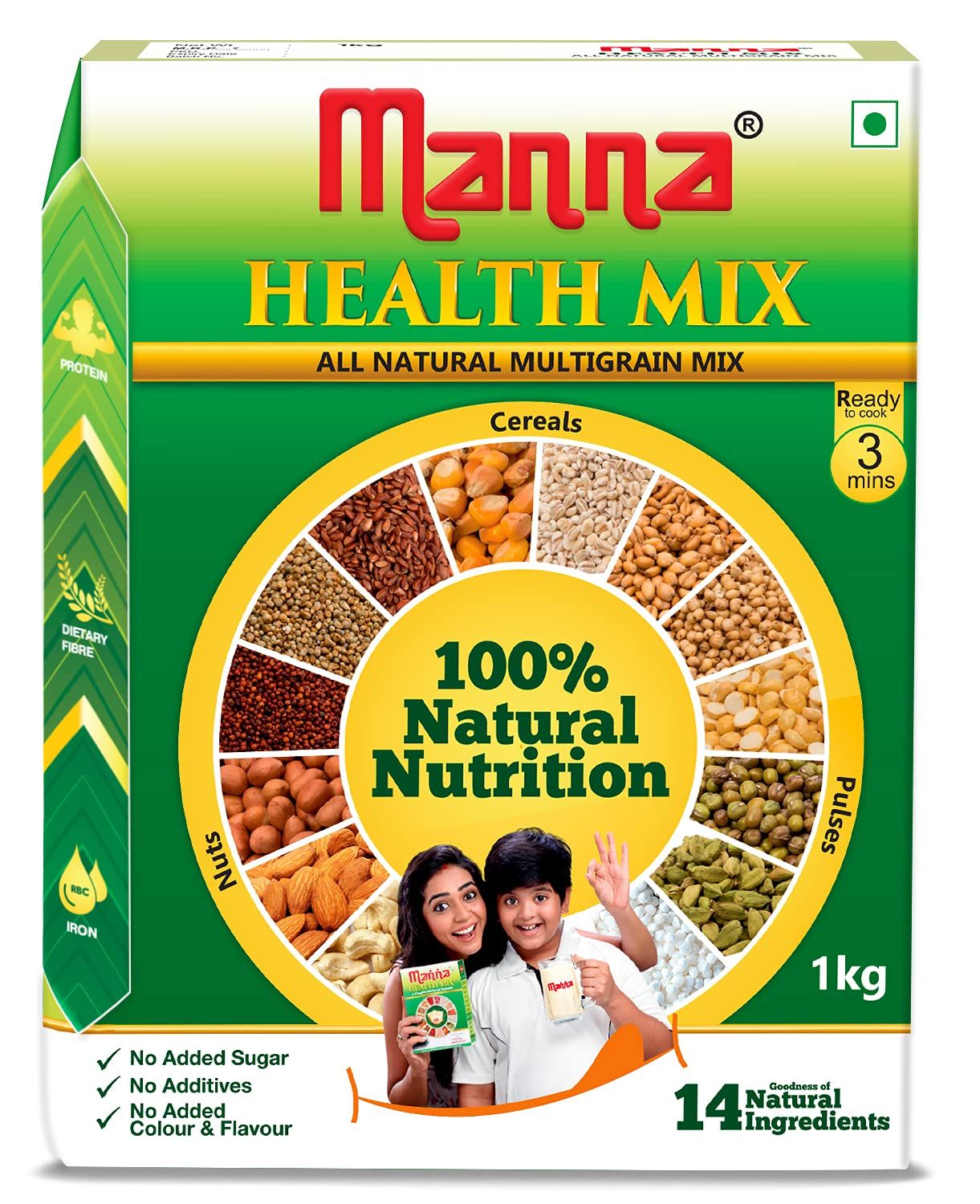 Manna Health Mix | 100% Natural Drink for Kids | 14 Natural Ingredients | Millets | Sathu Maavu | Porridge Mix | No Sugars &amp; No Additives 907g / 2lb
