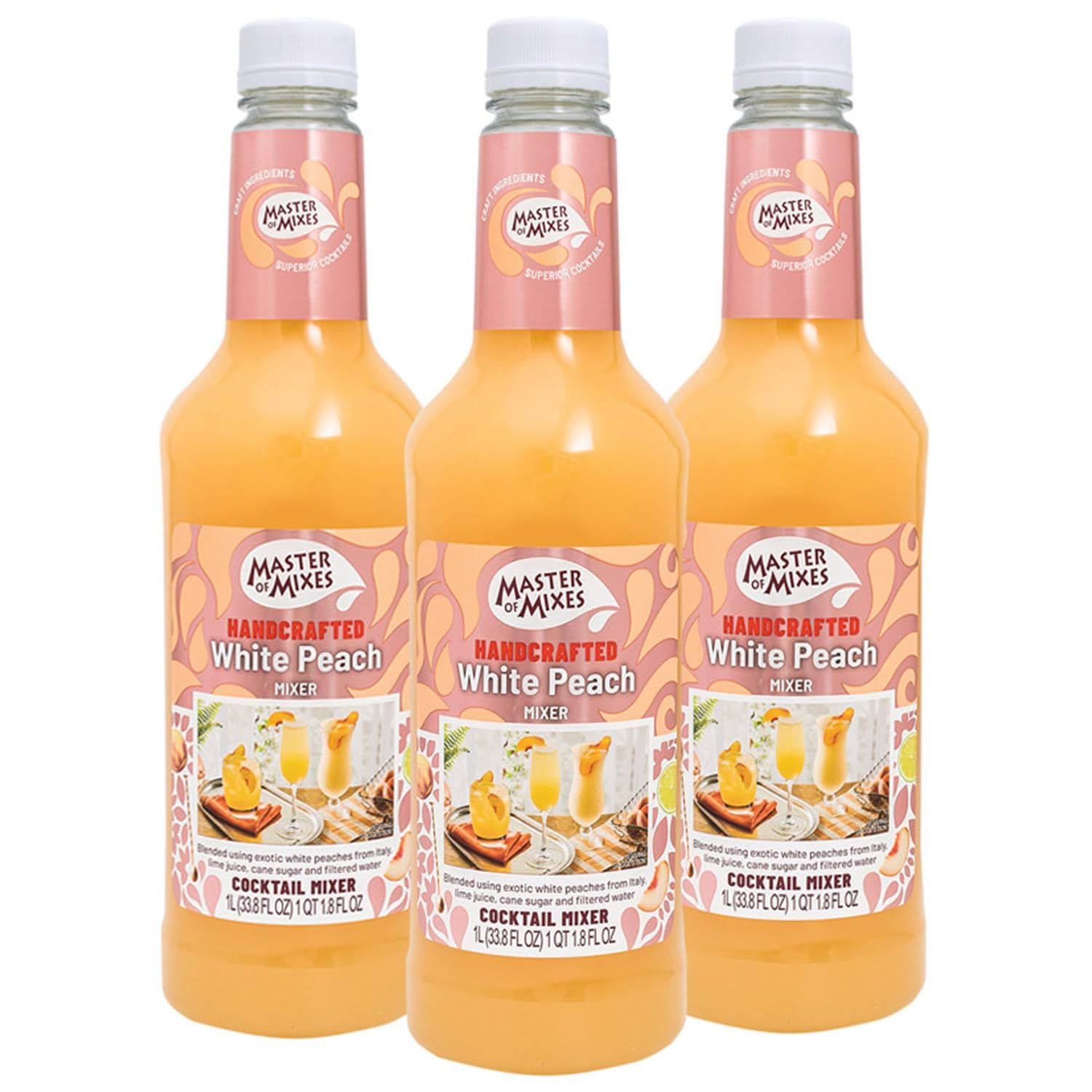 Master of Mixes White Peach Daiquiri / Margarita Drink Mix, Ready To Use, 1 Liter Bottle (33.8 Fl Oz) (Pack of 3)