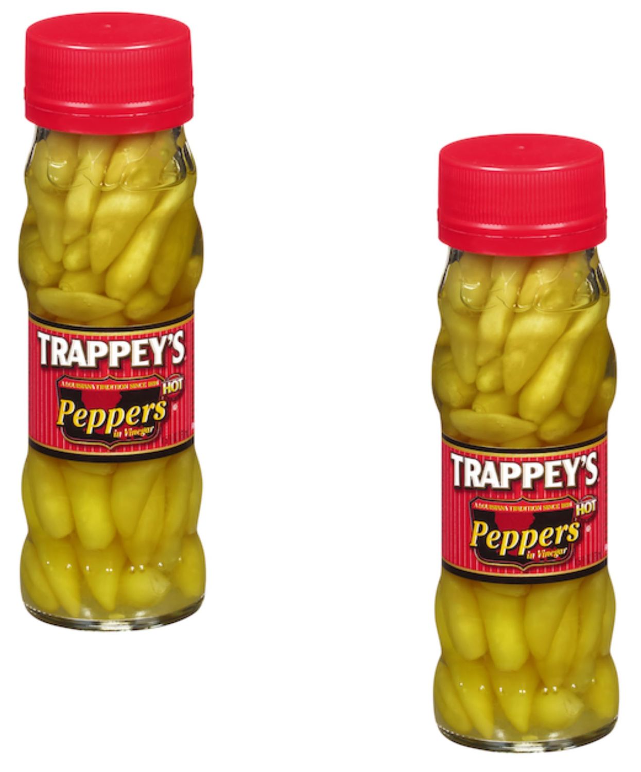 Trappey Peppers in Vinegar - Pack of 2 - Smiling Sweets - Delicious Hot Peppers Soaked in Vinegar - Spice up any Dish with a few Peppers - Comes with Two Jars so Stock up Today