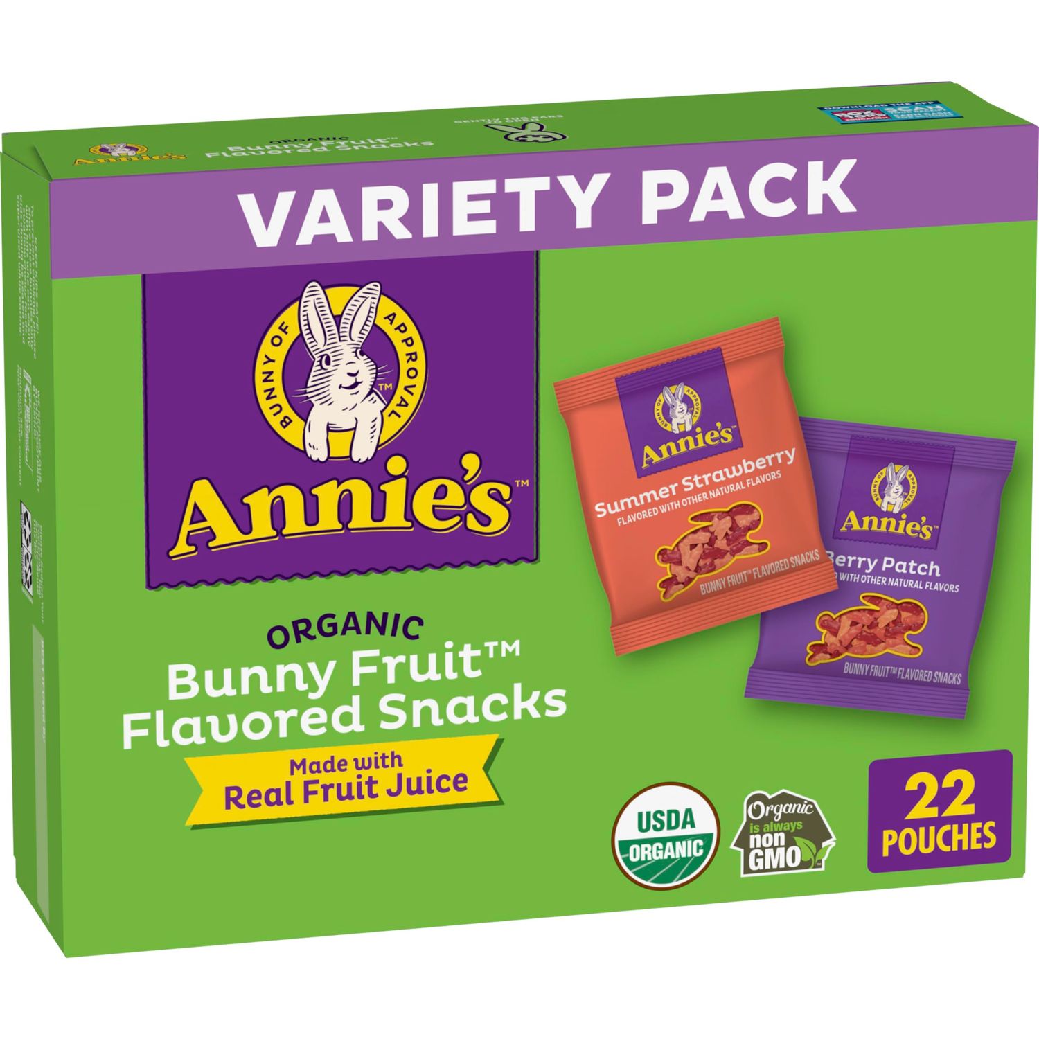 Annie&#39;s Organic Bunny Fruit Flavored Kids Snacks Variety Pack, Summer Strawberry and Berry Patch Flavors, School Lunch Snacks, Stocking Stuffer, 22 Ct, 15.4 oz