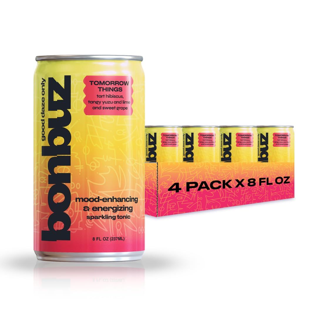 Bonbuz 4pack 8floz237ml Non Alcoholic Drinks  Low Sugar Alcohol Alternative Beverages with Buzz  Natural Buzz without Alcohol  Feel Free Tonic  Energizing Mood Drinks Adaptogen Replacements TT