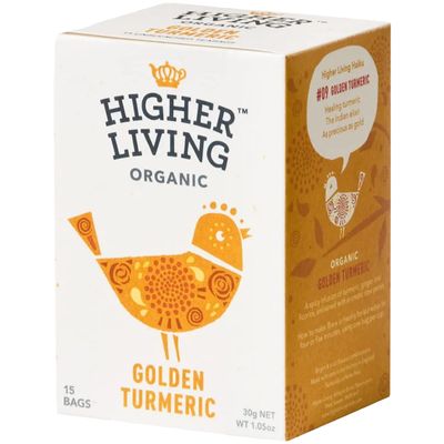 Higher Living Organic Golden Turmeric Tea | Soothing &amp; Calming | Made with Natural Ingredients | Premium &amp; Healthy Tea | Caffeine Free | 15 Teabags (Pack of 1)