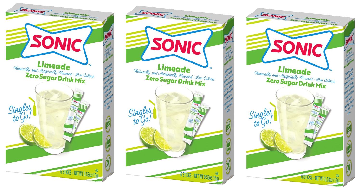 Sonic Limeade Singles to Go Drink Mix, Includes 3 Boxes with 3 Packets in Each Box, 18 Total Packets