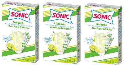 Sonic Limeade Singles to Go Drink Mix, Includes 3 Boxes with 3 Packets in Each Box, 18 Total Packets