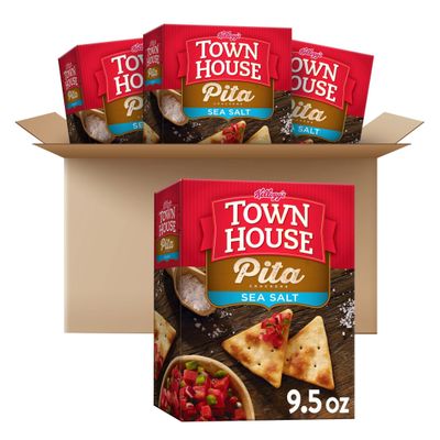 Kellogg&#39;s Town House Pita Crackers Oven Baked Crackers, Lunch Snacks, Party Snacks, Sea Salt (4 Boxes)