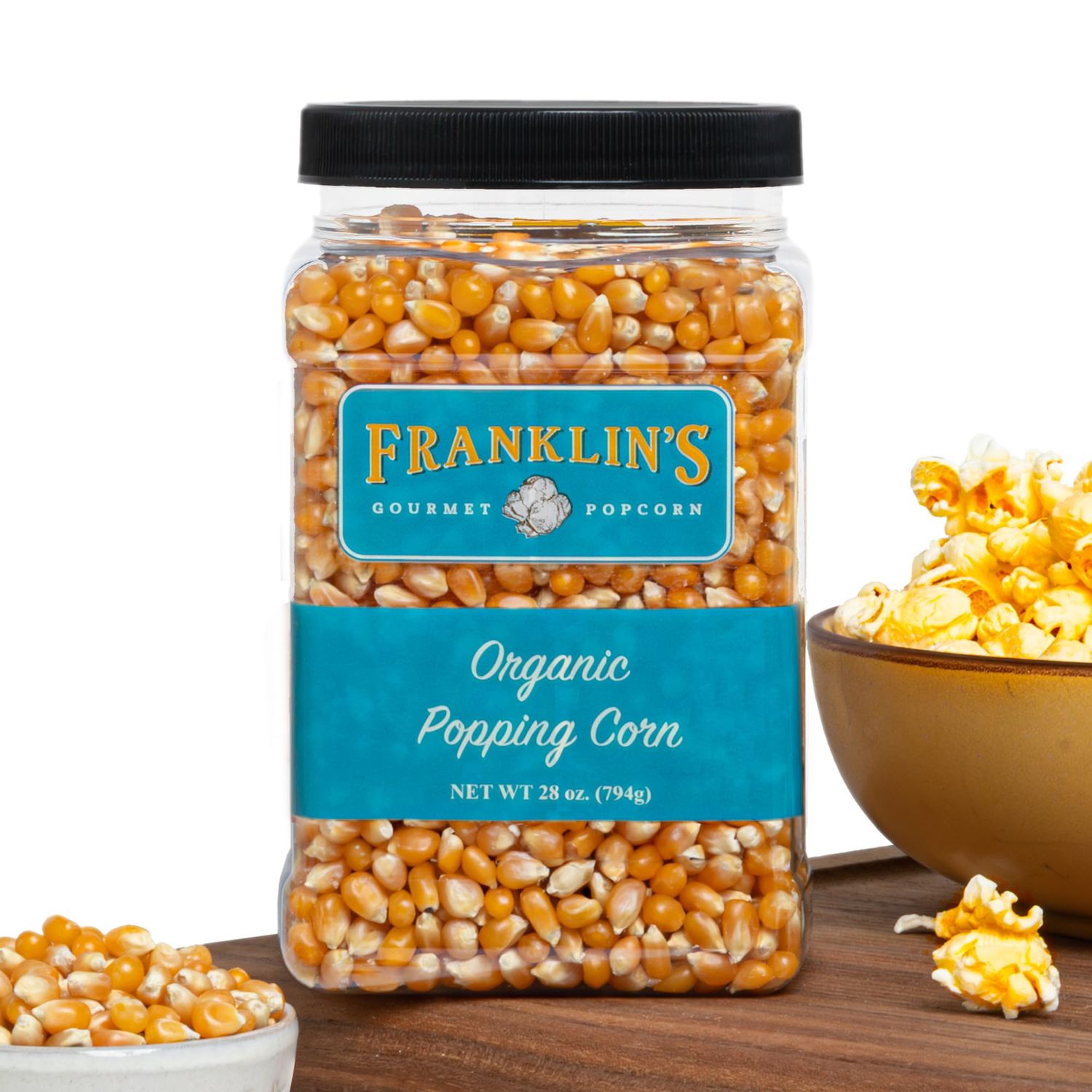 Franklins Gourmet Popcorn Organic Popcorn Kernels for Popping - 28oz Tub - Made in USA, Non-GMO &amp; All-Natural - Old Fashioned Unpopped Popcorn Kernels for Popcorn Machine