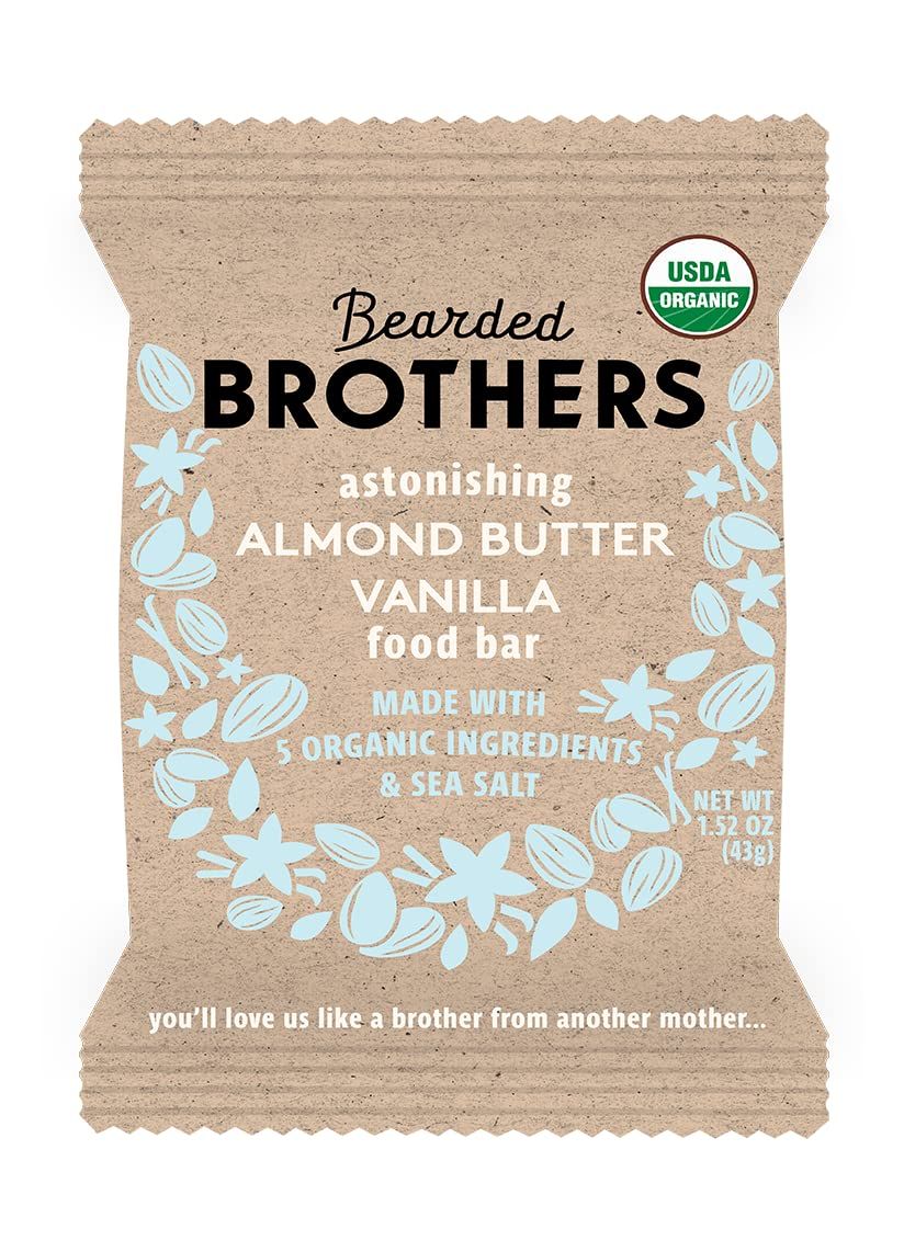 Bearded Brothers Organic Vegan Protein Energy Bars - Gluten Free, Paleo, Fiber, Whole 30 | Non GMO Low Glycemic Snacks | 12 Pack Almond Butter Vanilla