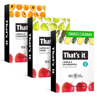 That&#39;s it. (36 Count) Variety Pack | Apricot, Pear, and Pineapple Flavors | 100% Natural Real Fruit Bars Plant-based, Vegan, Gluten-free, No Added Sugar, Top 12 Allergen Free
