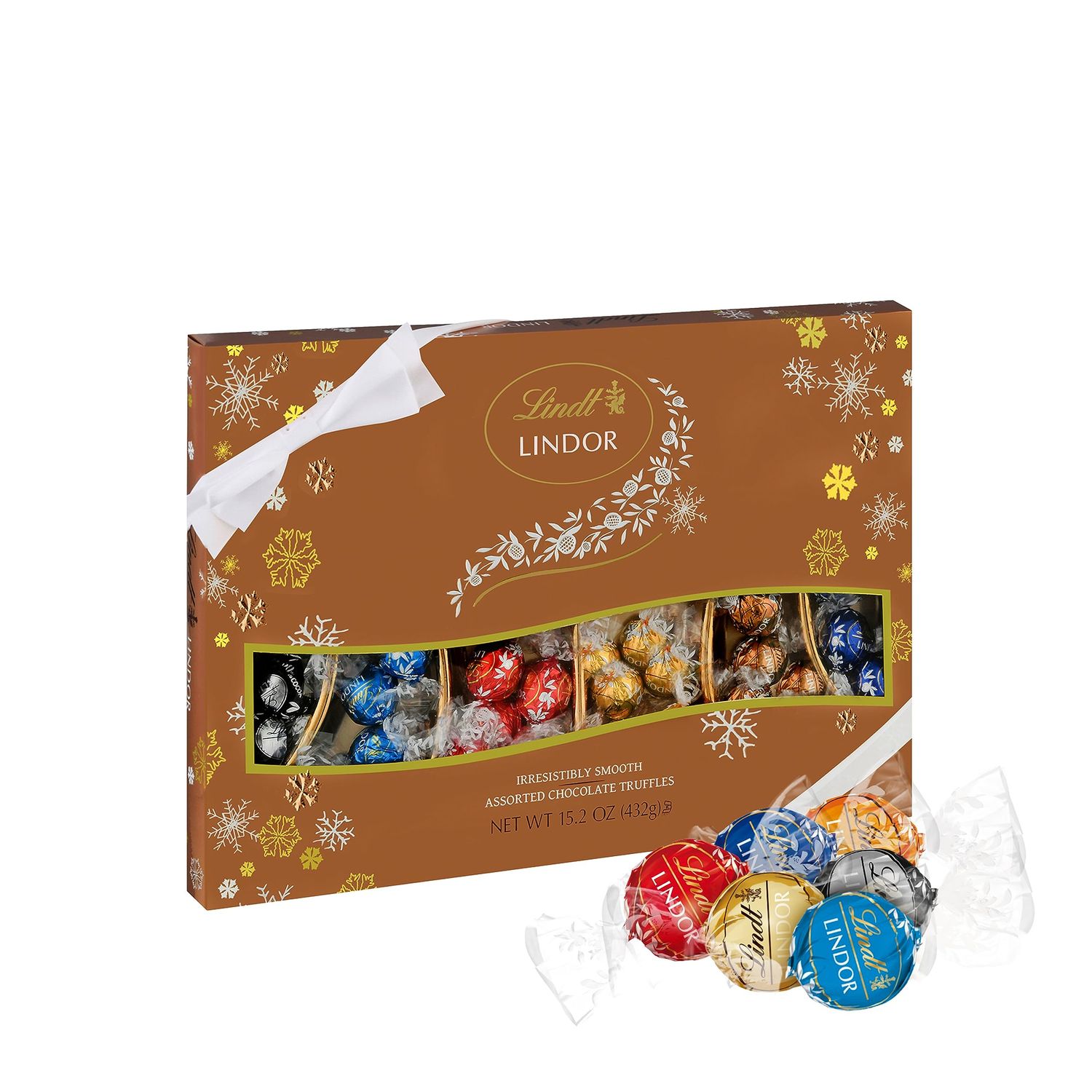 Lindt LINDOR Holiday Deluxe Assorted Chocolate Candy Truffles Gift Box, 15.2 oz.