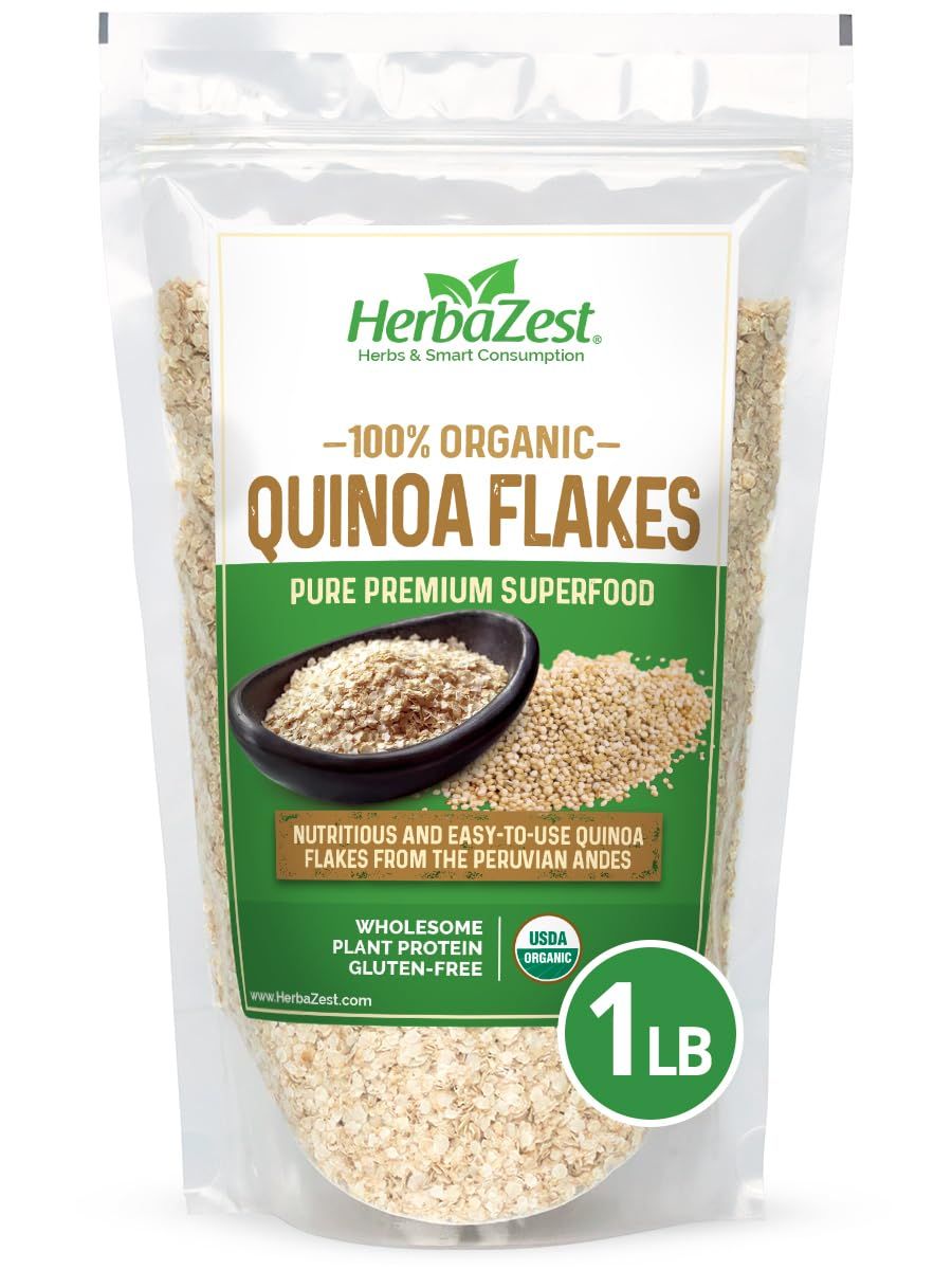HerbaZest Quinoa Flakes Organic - 1 LB - USDA Certified, Vegan &amp; Gluten Free Superfood - Perfect with Yogurt, Cereal, Smoothies, Granola &amp; Desserts