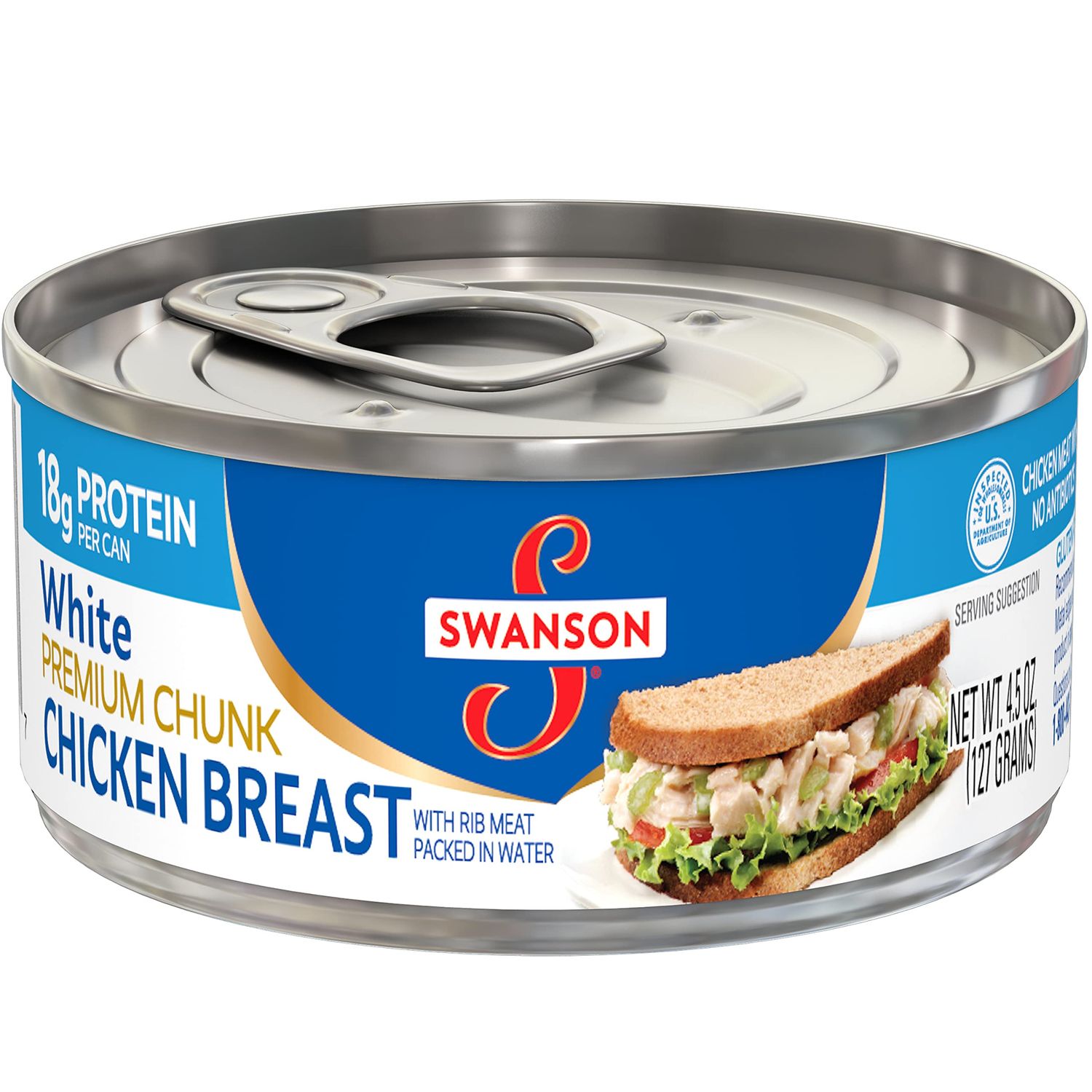 Swanson White Premium Chunk Canned Chicken Breast in Water, Fully Cooked Chicken, 4.5 OZ Can