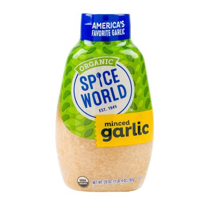 Spice World Squeezable Organic Minced Garlic - Value 20oz Garlic Container, USDA Certified Organic Garlic with Non-GMO Ingredients - Ready-to-Use Seasonings for Cooking in Convenient Squeeze Bottle Spice World Squeezable Organic Minced Garlic - Value 20oz Garlic Container, USDA Certified Organic Garlic with Non-GMO Ingredients - Ready-to-Use Seasonings for Cooking in Convenient Squeeze Bottle