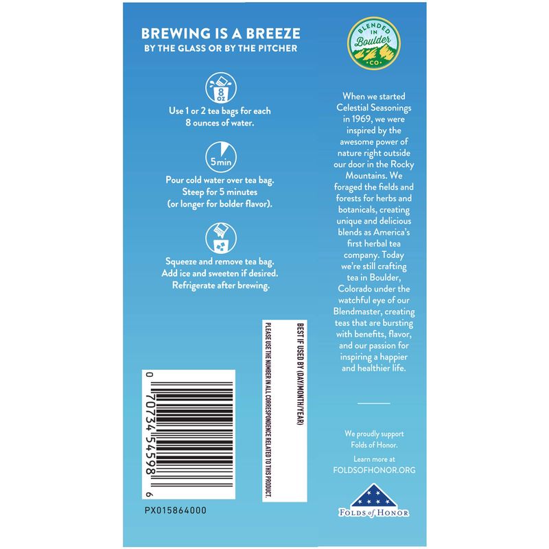 Celestial Seasonings Cold Brew Iced Tea, Red, White &amp; Blueberry, Caffeine Free, 18 tea bags (Pack of 6)