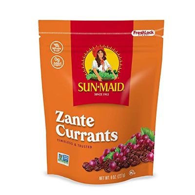 Sun-Maid  Dried Zante Currants, 8 Ounce Resealable Bag (Pack Of 2), Dried Fruit, No Sugar Added, Non-GMO, Naturally Gluten Free, Vegan