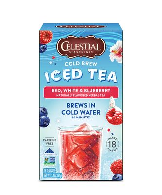 Celestial Seasonings Cold Brew Iced Tea, Red, White &amp; Blueberry, Caffeine Free, 18 tea bags (Pack of 6)