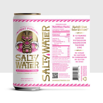 SaltyWater Electrolyte Drink Fruit Punch  Zero Sugar Premium Sports Drink Minerals Taurine BVitamins Zinc NonCarbonated Zero Caffeine Hydration Drink  12 Pack 12 oz