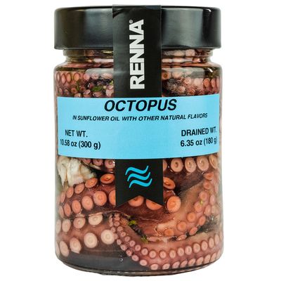 Renna, Fresh Whole Wild Octopus Tentacles in Oil, 10.58oz, Tender, Mediterranean Seafood Salad, Product of Italy, Ready-to-Eat Octopus, Preserved Appetizer, 10.58 oz