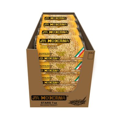 LA MODERNA, Estrella, Pasta, Hecha con Smola de Trigo Durum, Enriquecida con Vitaminas y Hierro, 7 oz, Pack de 20