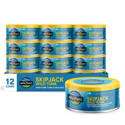 Wild Planet Skipjack Wild Tuna, Sea Salt, Canned Tuna, Pole &amp; Line Sustainably Wild-Caught, Non-GMO, Kosher, 5 Ounce Can (Pack of 12)