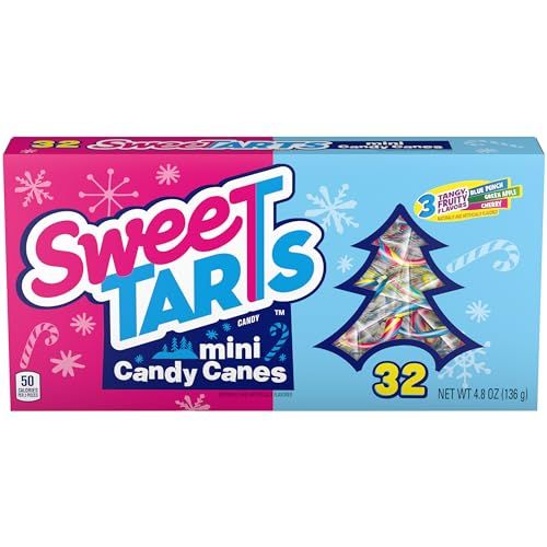 SweeTarts Mini Holiday Candy Canes, Holiday Candy, Christmas Stocking Stuffers for Kids, 4.8 oz Box