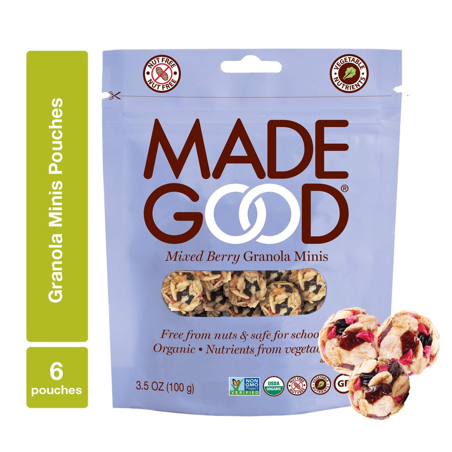 MadeGood Mixed Berry Granola Minis, USDA Certified Organic, Gluten Free &amp; Non-GMO, 3.5 Oz (Pack of 6)