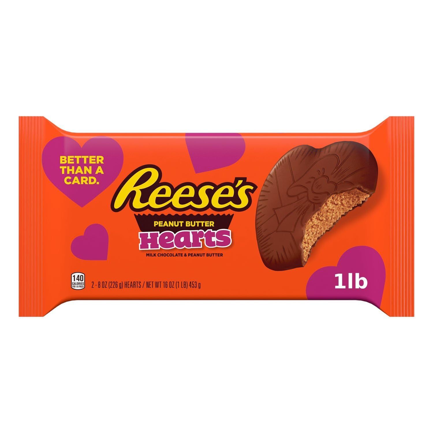 REESE&#39;S Milk Chocolate Peanut Butter Hearts, Valentine&#39;s Candy Pack, 16 oz (2 Pieces)