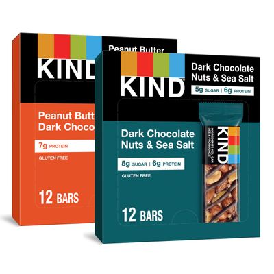 KIND Nut Bars, Variety Pack, Dark Chocolate Nuts and Sea Salt, Dark Chocolate Cherry Cashew, Cranberry Almond, Healthy Snacks, Up to 6g Protein, Gluten Free, 24 Count
