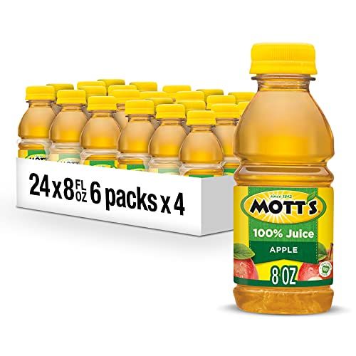 Mott&#39;s 100% Original Apple Juice, 8 Fl Oz Bottles, 24 Count (4 Packs Of 6), 2 Servings Of Fruit, 100% Fruit Juice, Gluten-free, Caffeine-free, Kosher, Contains No Artificial Colors Or Sweeteners