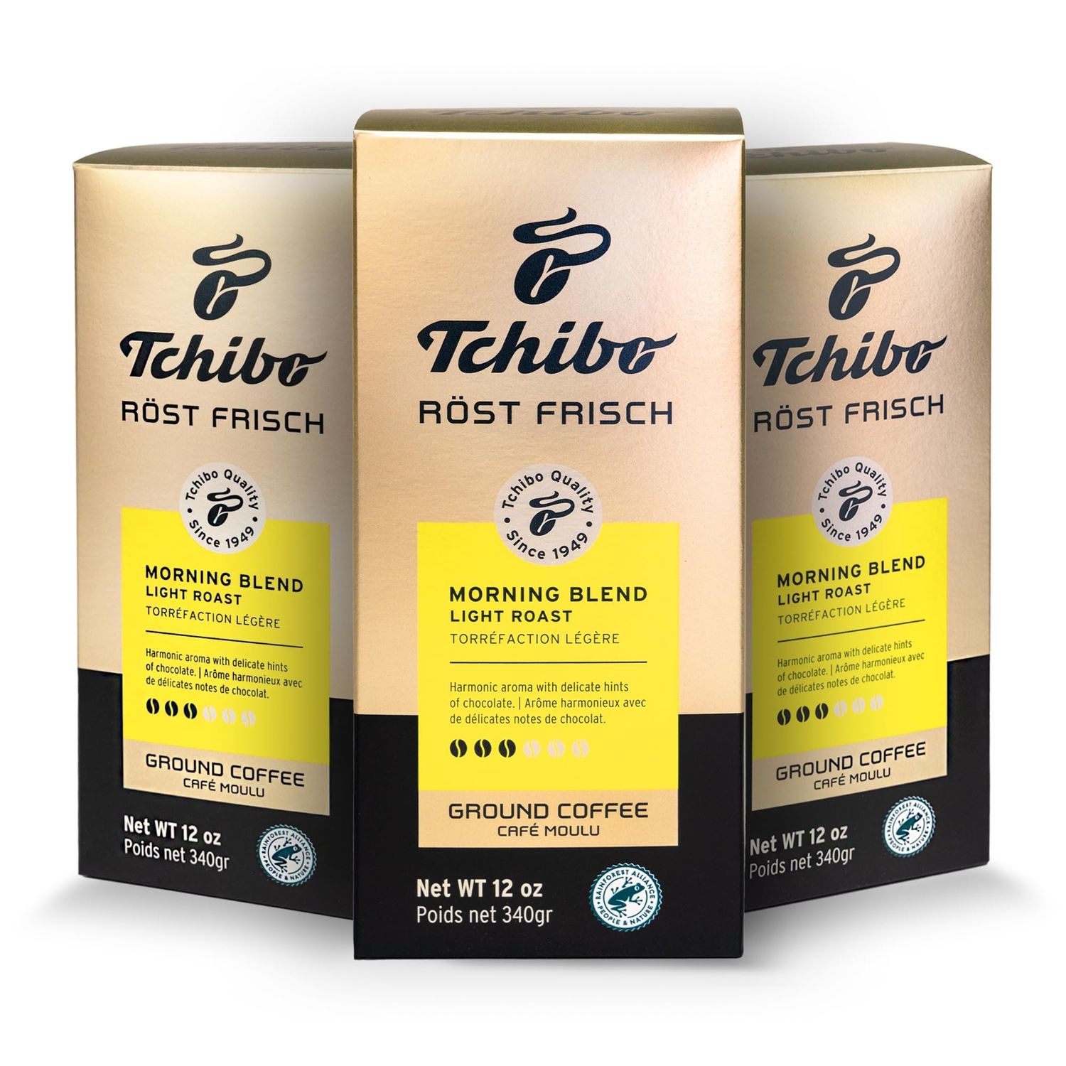 Tchibo Ground Coffee - Rst Frisch Morning Blend - Lightly Roasted Arabica Beans with Delicate Hints of Dark Chocolate - Intensity 3/6, Acidity 2/6, Roast Level 2/6-12 oz - Pack of 3