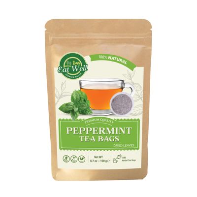 Eat Well Peppermint Tea Bags 100 bags Bulk Size 67 oz 100 Natural Peppermint Leaves Tea Tea for Home or Office Herbal Tea Bags Herbal Tea Gift 100 Herb Tea Bags in ReSealable Pack