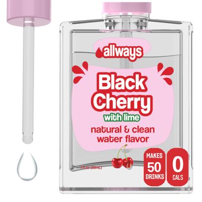 Allways Drops, Liquid Water Enhancer Drink Mix, Natural Flavor Drops, Sugar Free, Stevia Free, Sucralose Free, Dye Free, Makes 50 Drinks (Black Cherry)