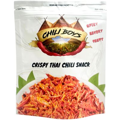 Crunchy Chili Crisps with Sesame Seeds, Ready To Eat, 120g Bag, Crispy Spicy Chilis for Snacking Anytime by Chili Boys