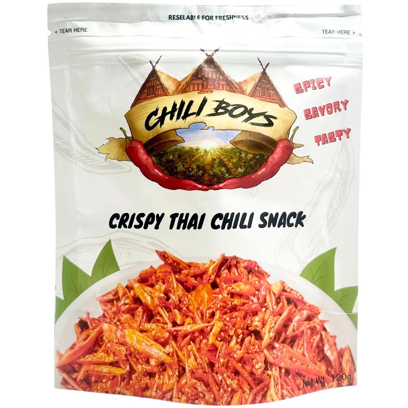 Crunchy Chili Crisps with Sesame Seeds, Ready To Eat, 120g Bag, Crispy Spicy Chilis for Snacking Anytime by Chili Boys