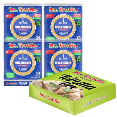 Mr. Tortilla Low Carb Tortilla Wraps - Keto Tortillas with Avocado Oil - Street Taco Size - 1 Net Carb per Serving - Low Calorie Keto Wraps - Low Carb Tortillas - (Multigrain, 96 Count)