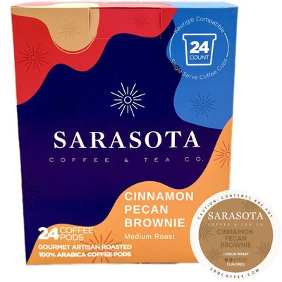 Sarasota Coffee Pods, Medium, Dark, &amp; Flavored Roasts, Single Serve Coffee Pods, K Cups compatible with Keurig 2.0 (24 Count, Cinnamon Pecan Brownie)