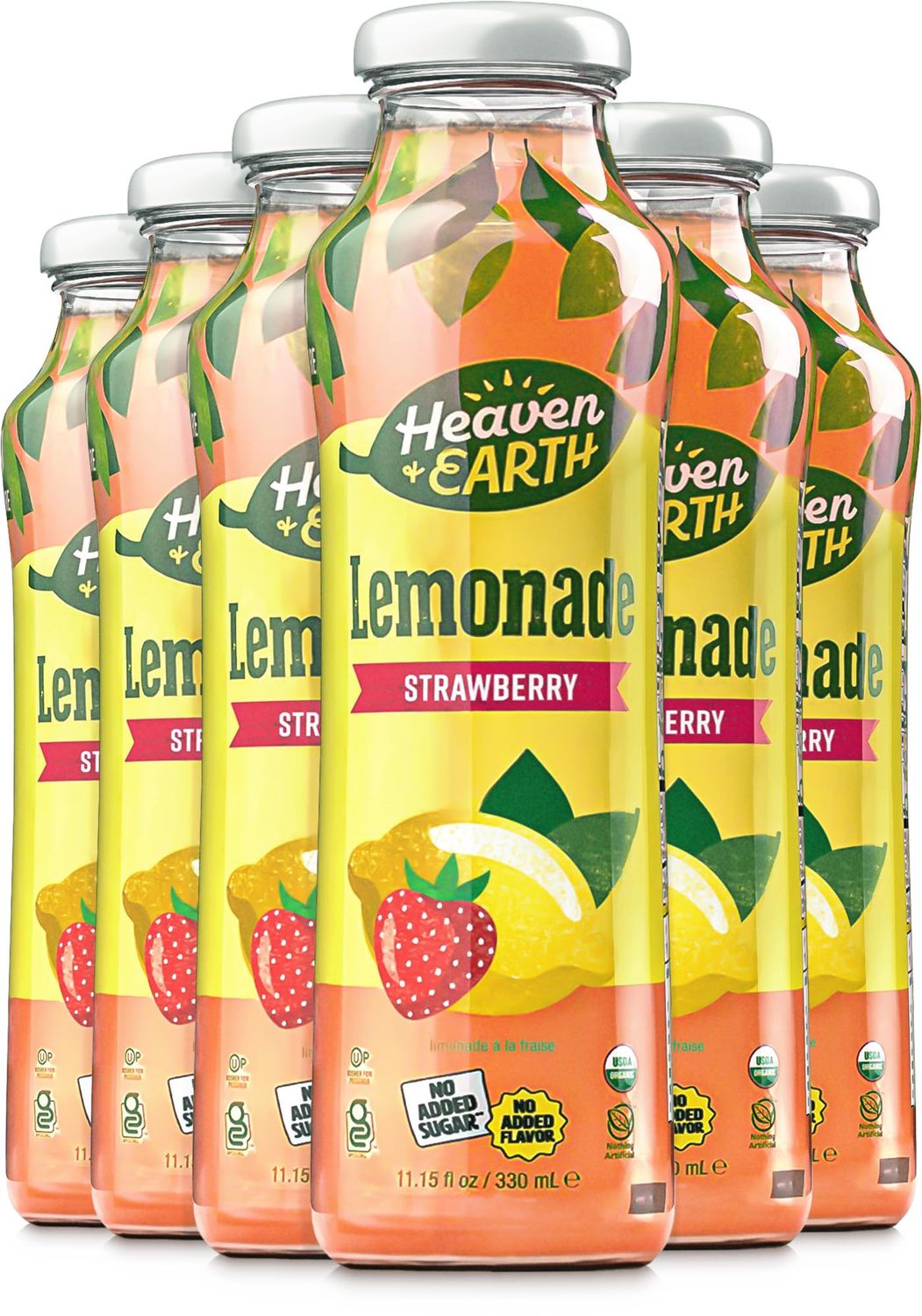 Heaven &amp; Earth Organic Strawberry Lemonade, 11.2oz (6 Pack) | Made with Real Lemons, Pure Fruit Juice, No added Sugar, Flavor, or Color | Non GMO