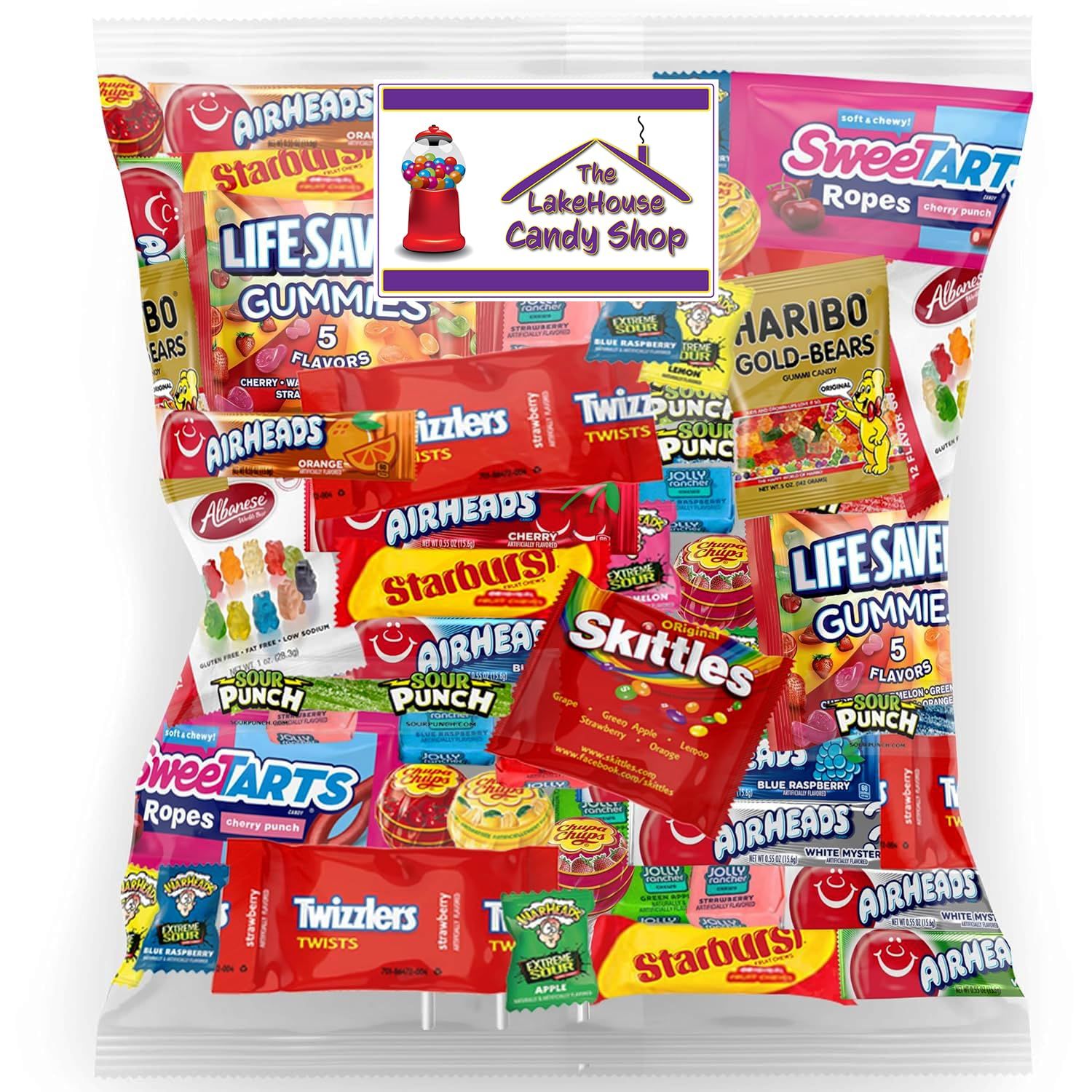 Bulk Assorted Fruit Candy - 2 Pound Variety Pack - Starburst, Skittles, Gummy Life Savers, Air Heads, Jolly Rancher, Haribo Gold-Bears, Gummy Bears, Licorice by The LakeHouse