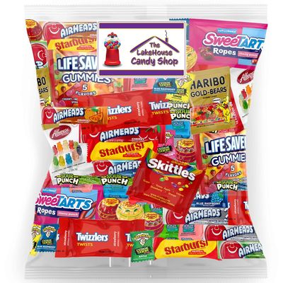 Bulk Assorted Fruit Candy - 2 Pound Variety Pack - Starburst, Skittles, Gummy Life Savers, Air Heads, Jolly Rancher, Haribo Gold-Bears, Gummy Bears, Licorice by The LakeHouse