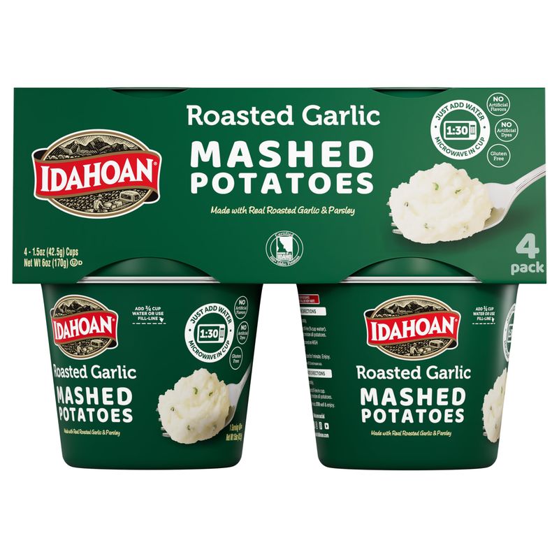 Idahoan Roasted Garlic Instant Mashed Potatoes 1.5 oz Cup, (24 count)
