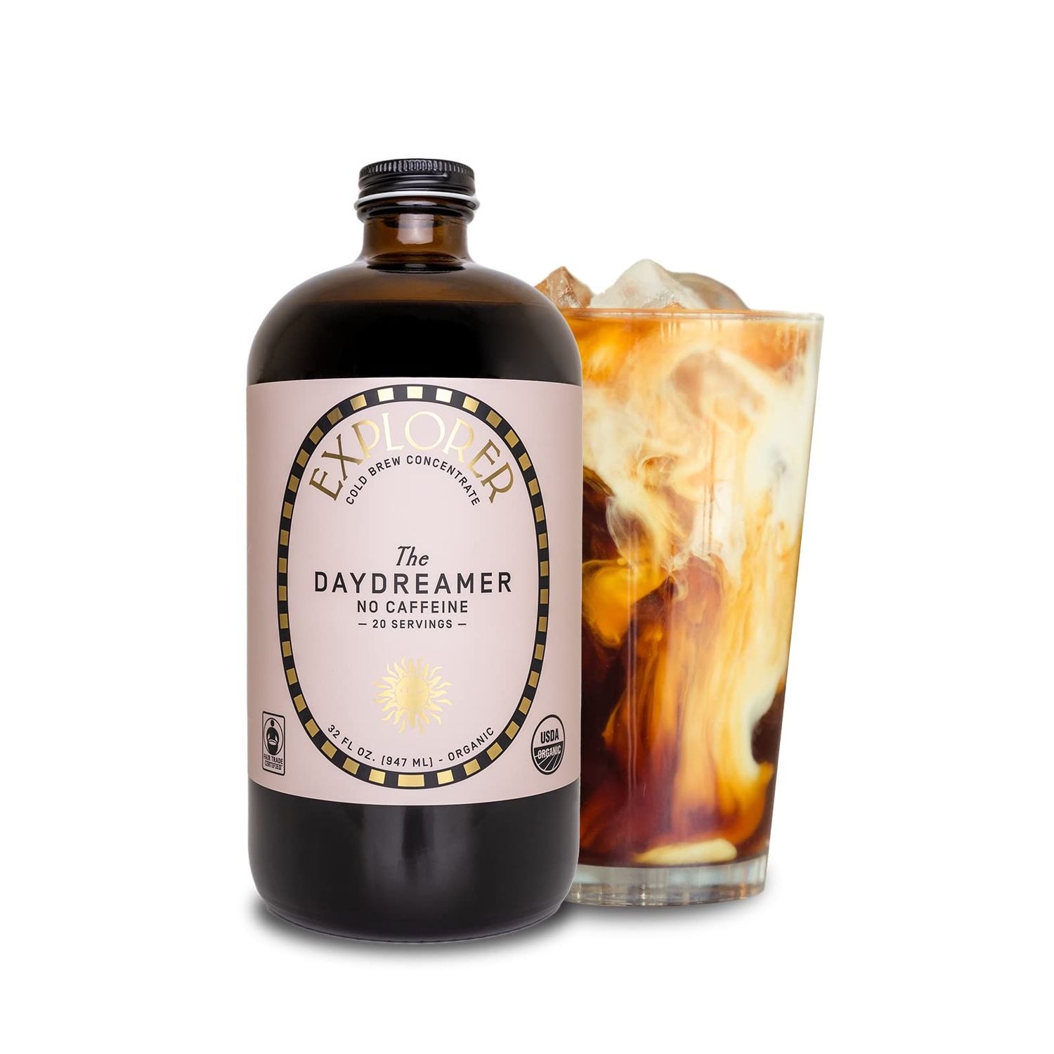 Explorer Cold Brew Organic Liquid Coffee Concentrate, Daydreamer Decaf, Drink Iced or Hot, 32 fl oz, Makes 20+ Cups
