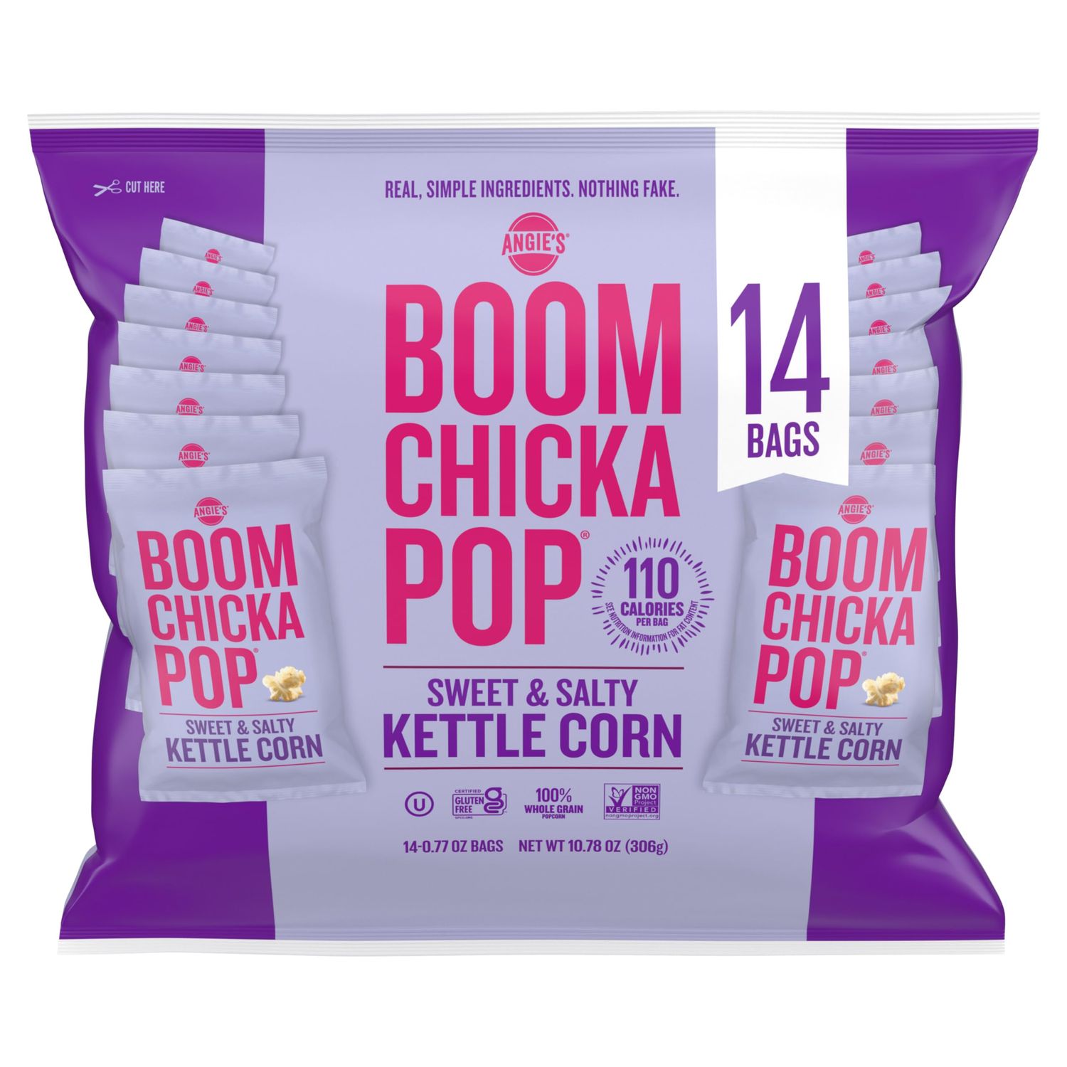 Angie&#39;s BOOMCHICKAPOP Sweet &amp; Salty Kettle Corn Popcorn 14ct Multi-Pack, (14) .77 oz Individual Bags