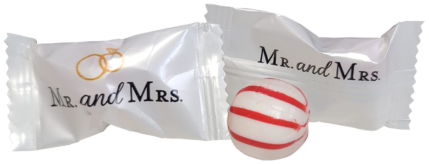 Mr and Mrs Wedding PEPPERMINT BALLS Candy Bags 100 Count Mint Candies-Treats Sweets Party Favors For 50th Anniversary Bridal Shower Wedding &amp; Special Occasions